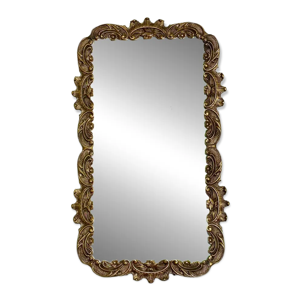 Miroir mural rectangulaire vintage avec cadre en bronze, miroir en bronze