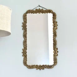 Miroir mural rectangulaire vintage avec cadre en bronze, miroir en bronze