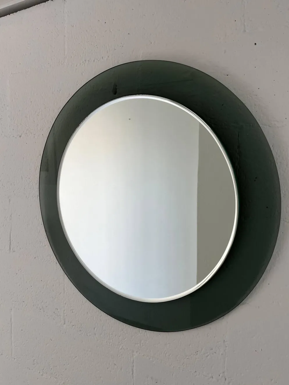 Miroir mural rond décoratif en verre fumé, objet de collection italien de l'ère spatiale