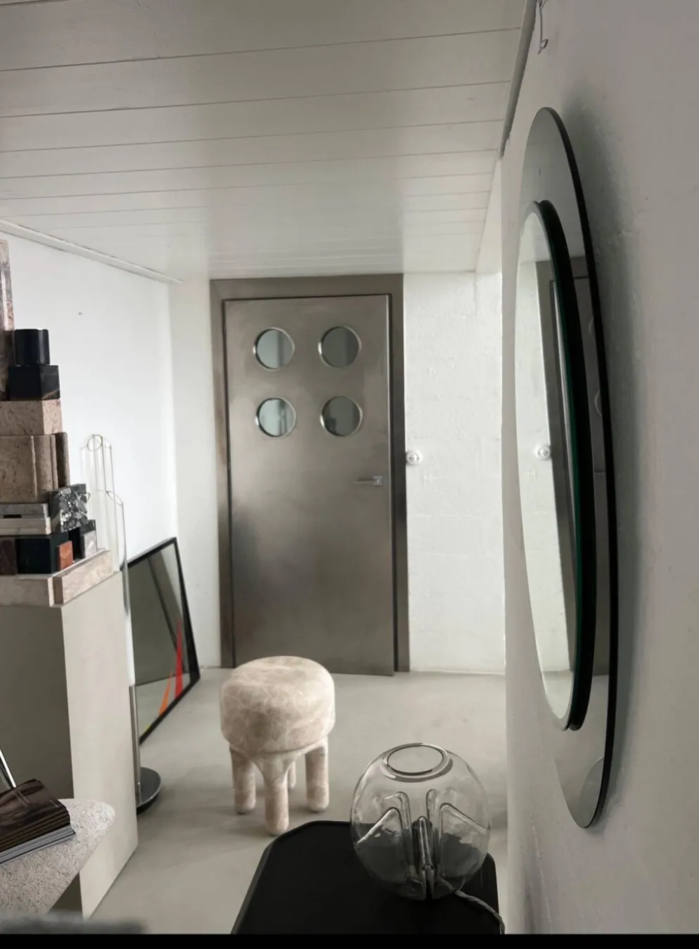Miroir mural rond décoratif en verre fumé, objet de collection italien de l'ère spatiale