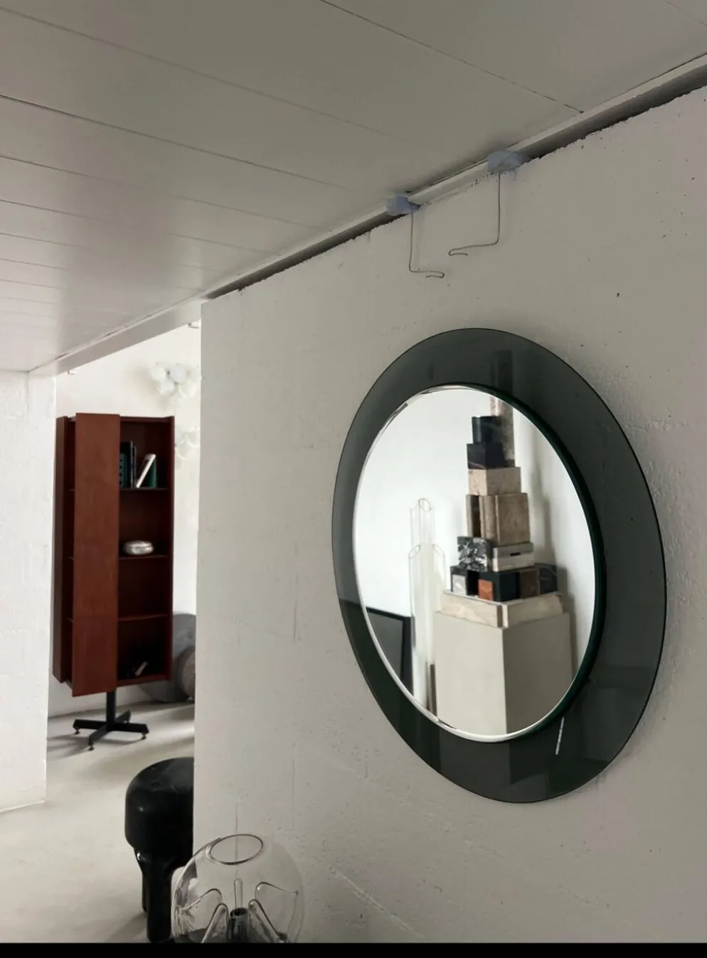 Miroir mural rond décoratif en verre fumé, objet de collection italien de l'ère spatiale