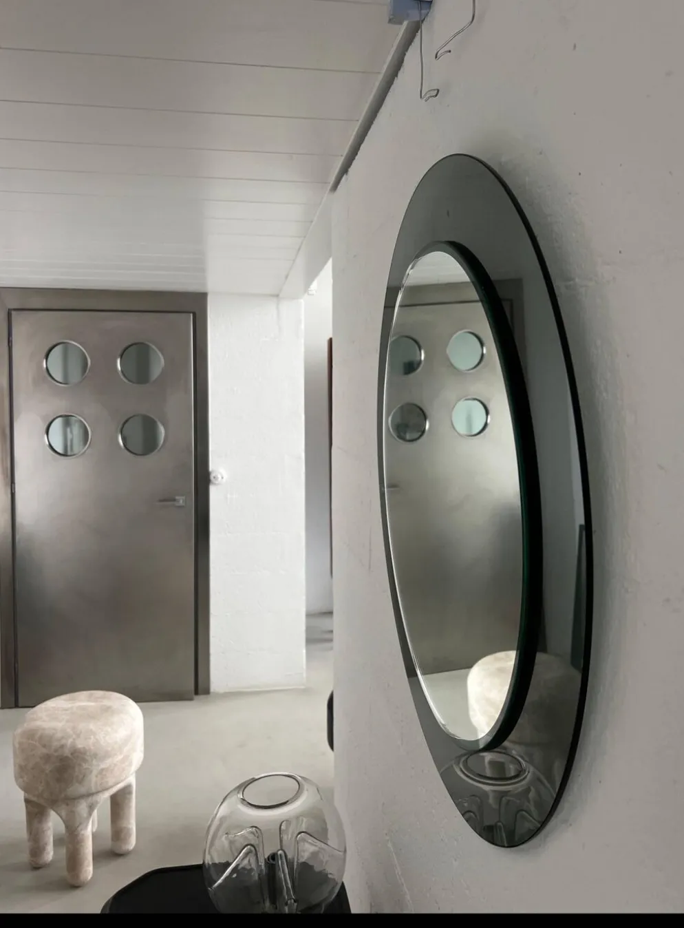 Miroir mural rond décoratif en verre fumé, objet de collection italien de l'ère spatiale