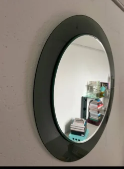 Miroir mural rond décoratif en verre fumé, objet de collection italien de l'ère spatiale