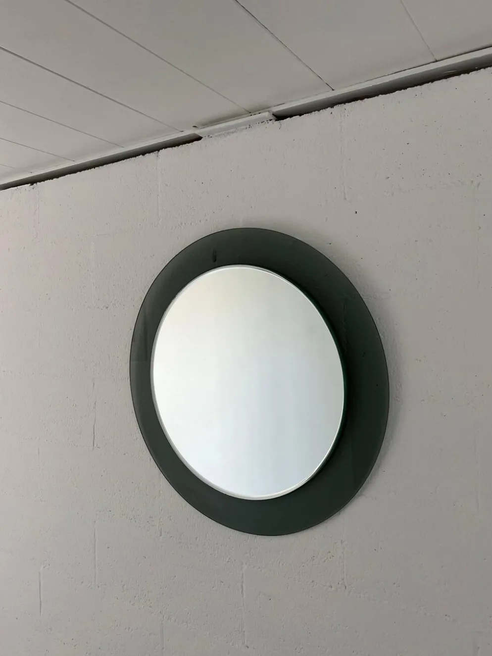 Miroir mural rond décoratif en verre fumé, objet de collection italien de l'ère spatiale
