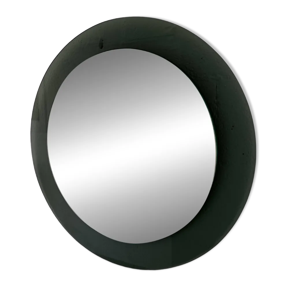 Miroir mural rond décoratif en verre fumé, objet de collection italien de l'ère spatiale