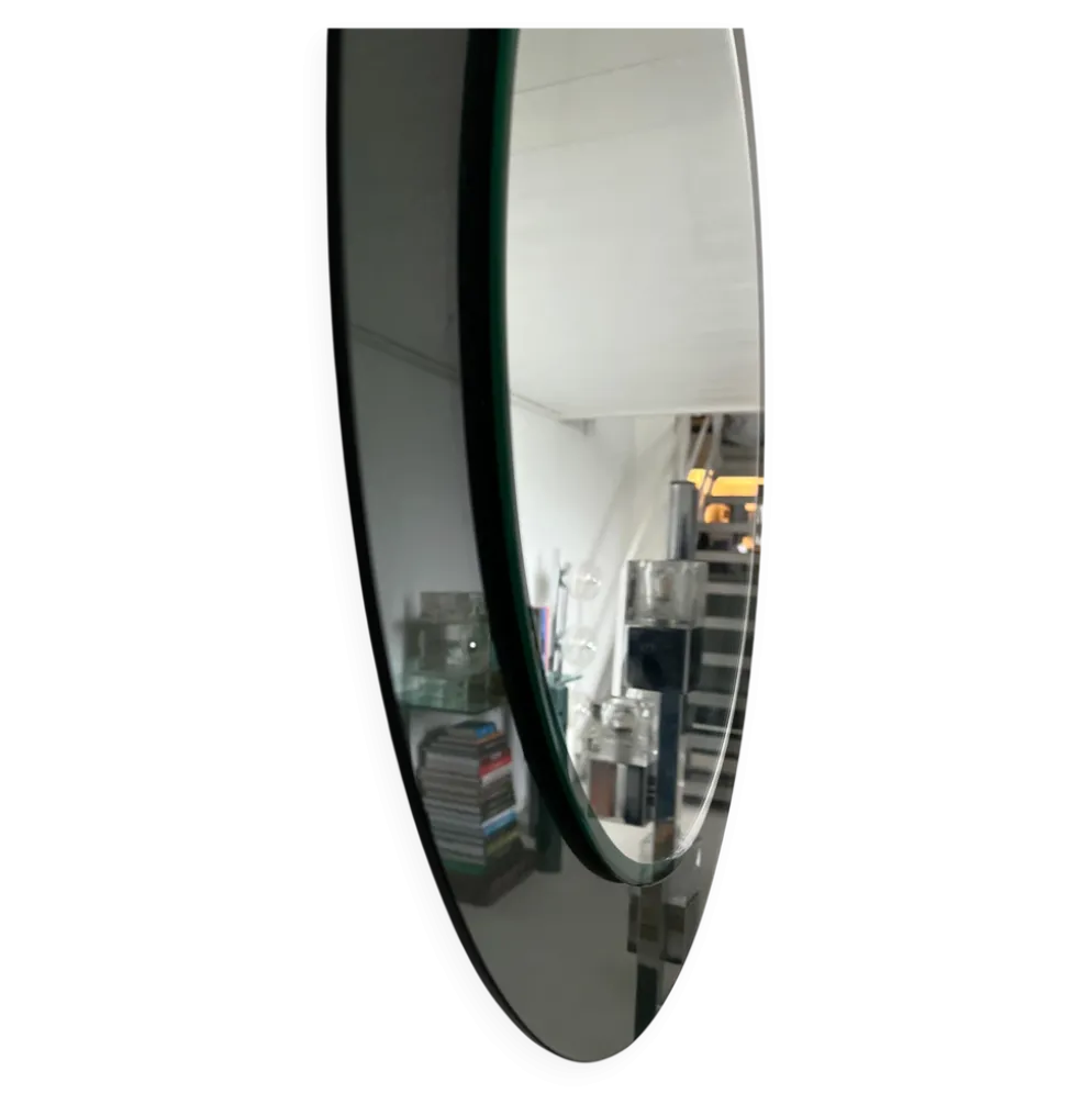 Miroir mural rond décoratif en verre fumé, objet de collection italien de l'ère spatiale