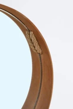 Miroir mural rond du milieu du siècle / hêtre / sisal / design danois moderne / années 1970