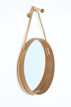 Miroir mural rond du milieu du siècle / hêtre / sisal / design danois moderne / années 1970