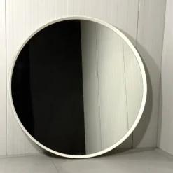 Miroir mural rond en bois blanc XXL, années 1960-1970