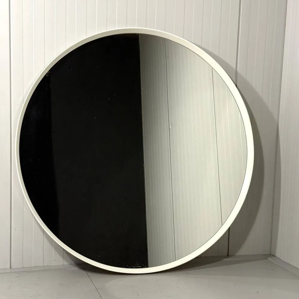 Miroir mural rond en bois blanc XXL, années 1960-1970