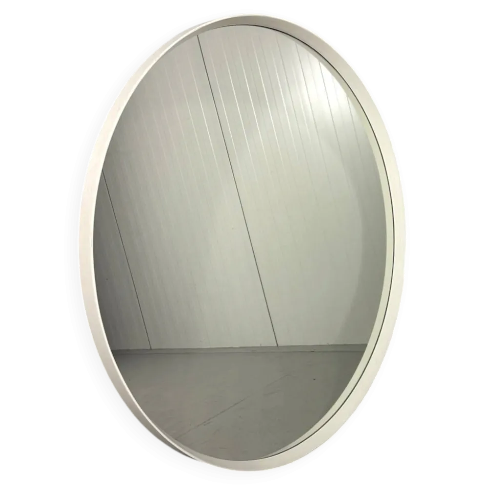 Miroir mural rond en bois blanc XXL, années 1960-1970