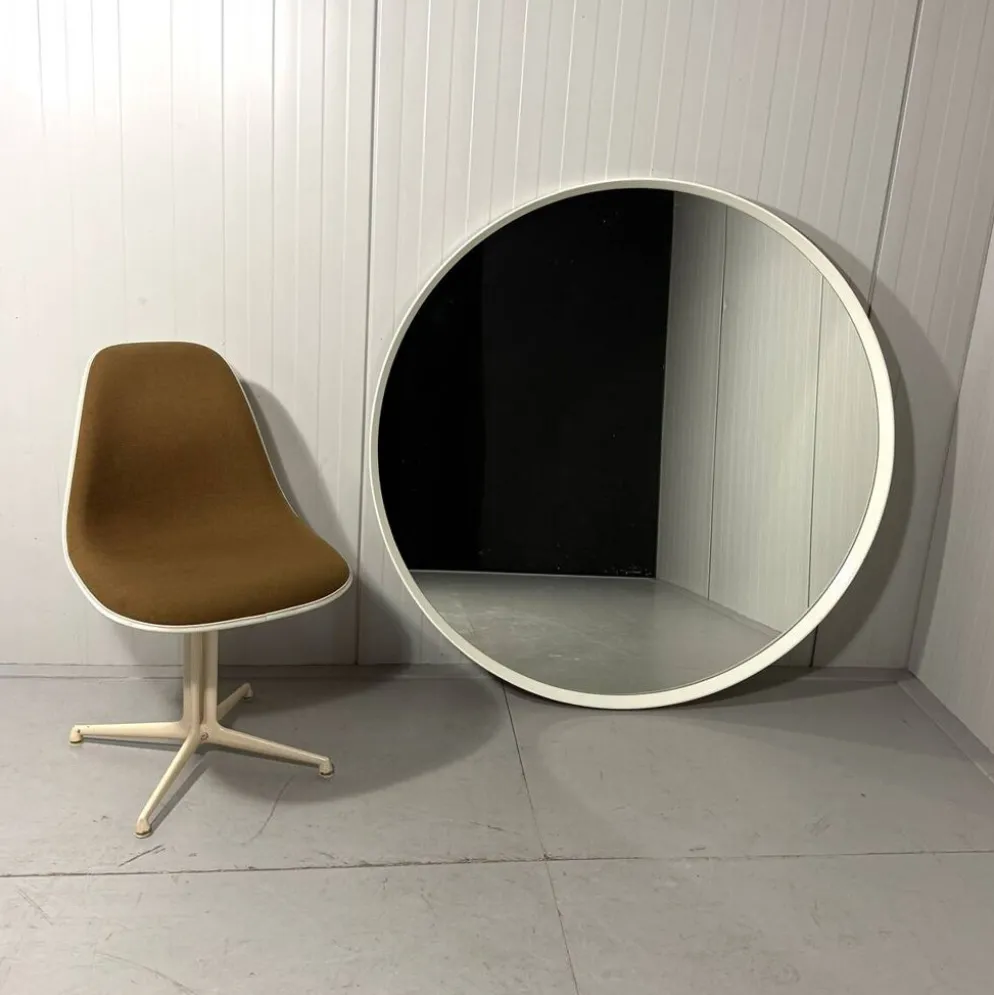 Miroir mural rond en bois blanc XXL, années 1960-1970