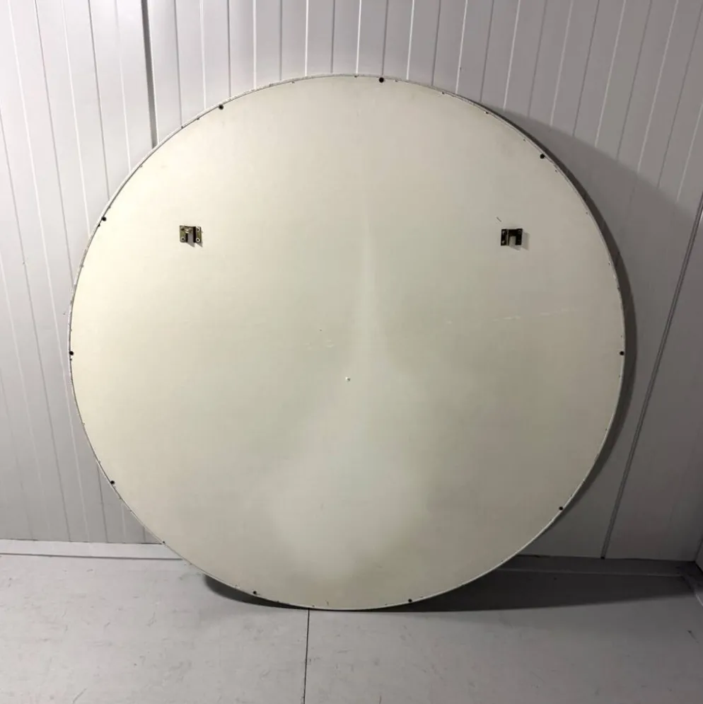 Miroir mural rond en bois blanc XXL, années 1960-1970