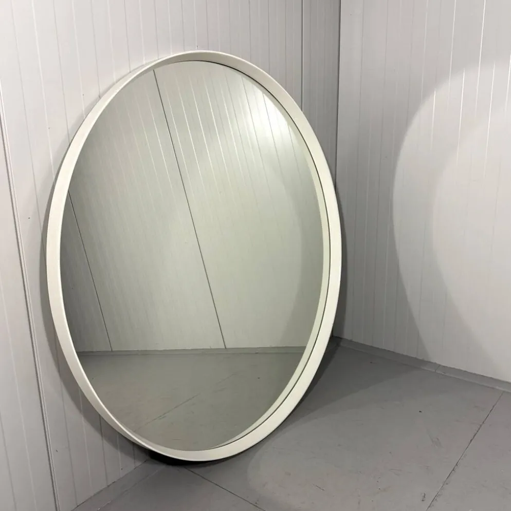 Miroir mural rond en bois blanc XXL, années 1960-1970