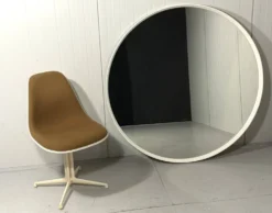 Miroir mural rond en bois blanc XXL, années 1960-1970
