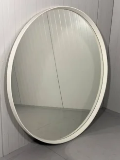 Miroir mural rond en bois blanc XXL, années 1960-1970