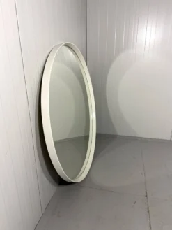 Miroir mural rond en bois blanc XXL, années 1960-1970