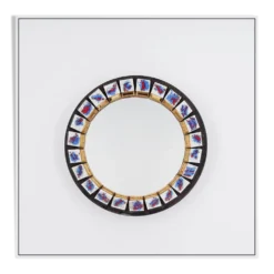 Miroir mural rond en céramique, Belgique, 1970
