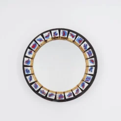Miroir mural rond en céramique, Belgique, 1970