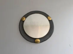 Miroir mural rond en laiton et fil de fer noir, années 1960, Allemagne
