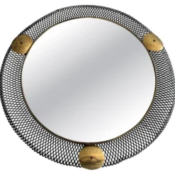Miroir mural rond en laiton et fil de fer noir, années 1960, Allemagne