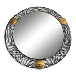 Miroir mural rond en laiton et fil de fer noir, années 1960, Allemagne