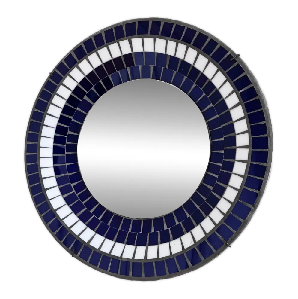 Miroir mural rond en mosaïque danois vintage, marqué B. J. H. Moller, années 1970