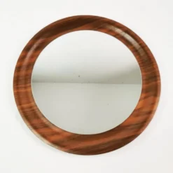 Miroir mural rond en teck du milieu du siècle, Danemark, années 1960