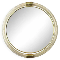Miroir mural rond en verre de Murano « Torciglione » doré