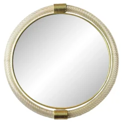 Miroir mural rond en verre de Murano « Torciglione » doré