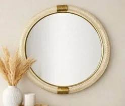 Miroir mural rond en verre de Murano « Torciglione » doré