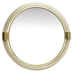 Miroir mural rond en verre de Murano « Torciglione » doré
