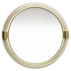 Miroir mural rond en verre de Murano « Torciglione » doré