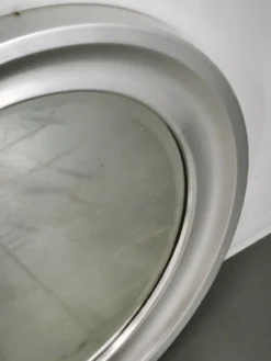 Miroir mural rond italien des années 1970 avec cadre argenté