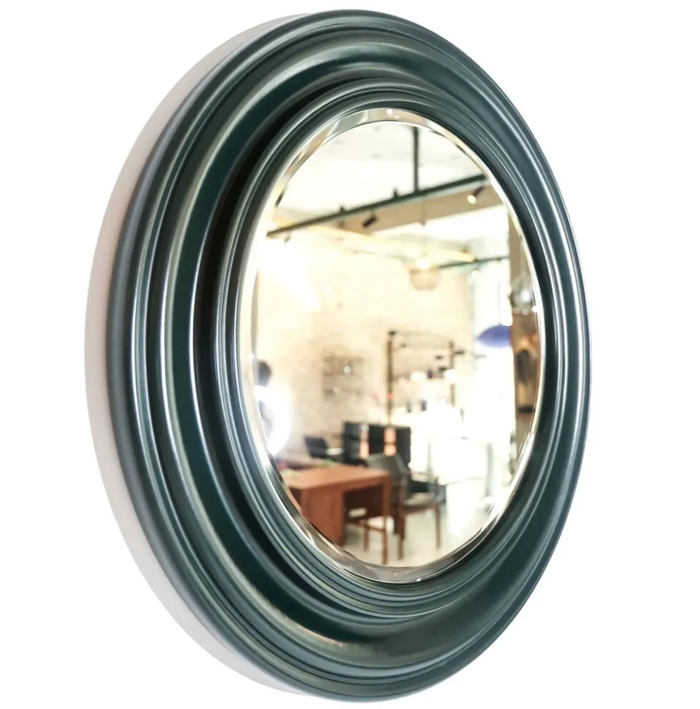 Miroir mural rond italien en bois vert foncé, années 1970