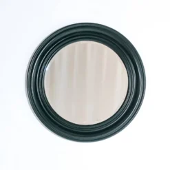 Miroir mural rond italien en bois vert foncé, années 1970