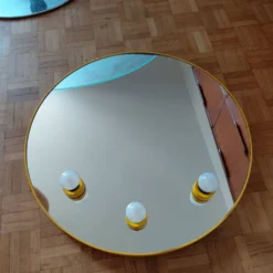 Miroir mural rond lumineux Gedy Space Age jaune – Italie, années 1970