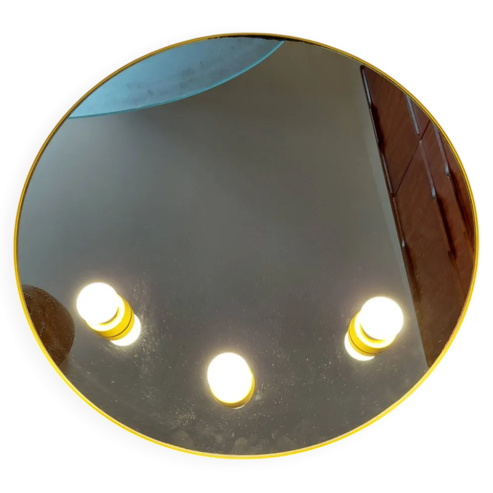 Miroir mural rond lumineux Gedy Space Age jaune – Italie, années 1970