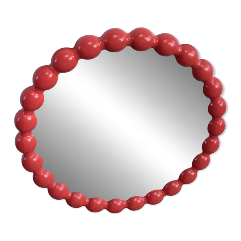 Miroir mural rond perles rouges style design vintage rétro