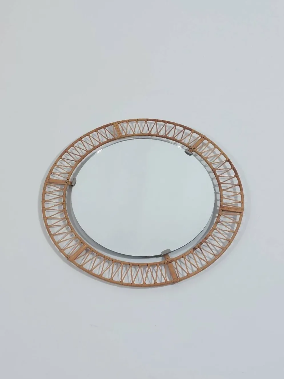 Miroir mural rond vintage en rotin, style bohème et ethnique
