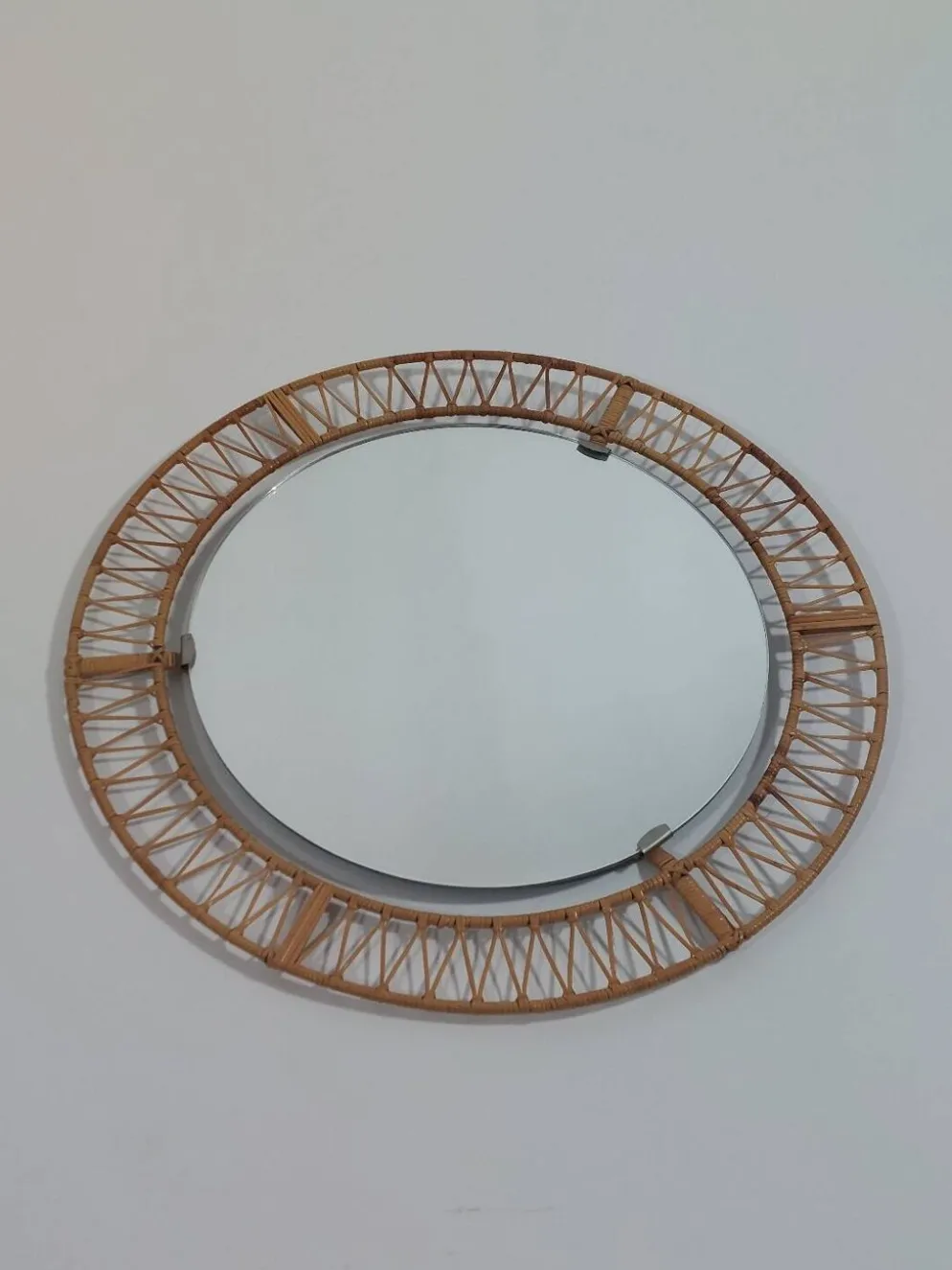 Miroir mural rond vintage en rotin, style bohème et ethnique