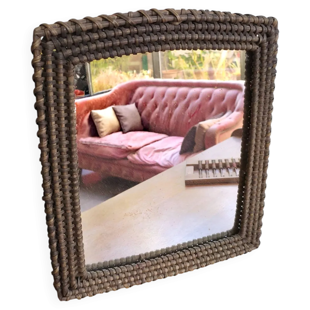 Miroir mural rotin osier vintage