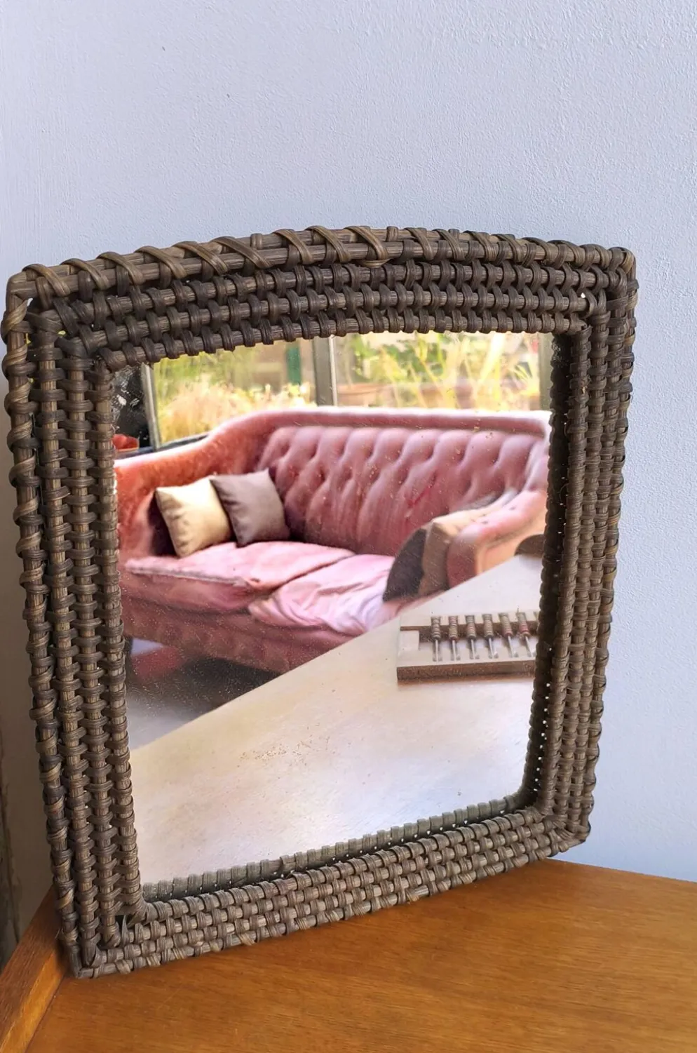 Miroir mural rotin osier vintage