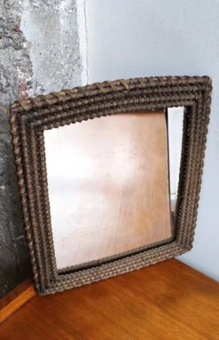 Miroir mural rotin osier vintage