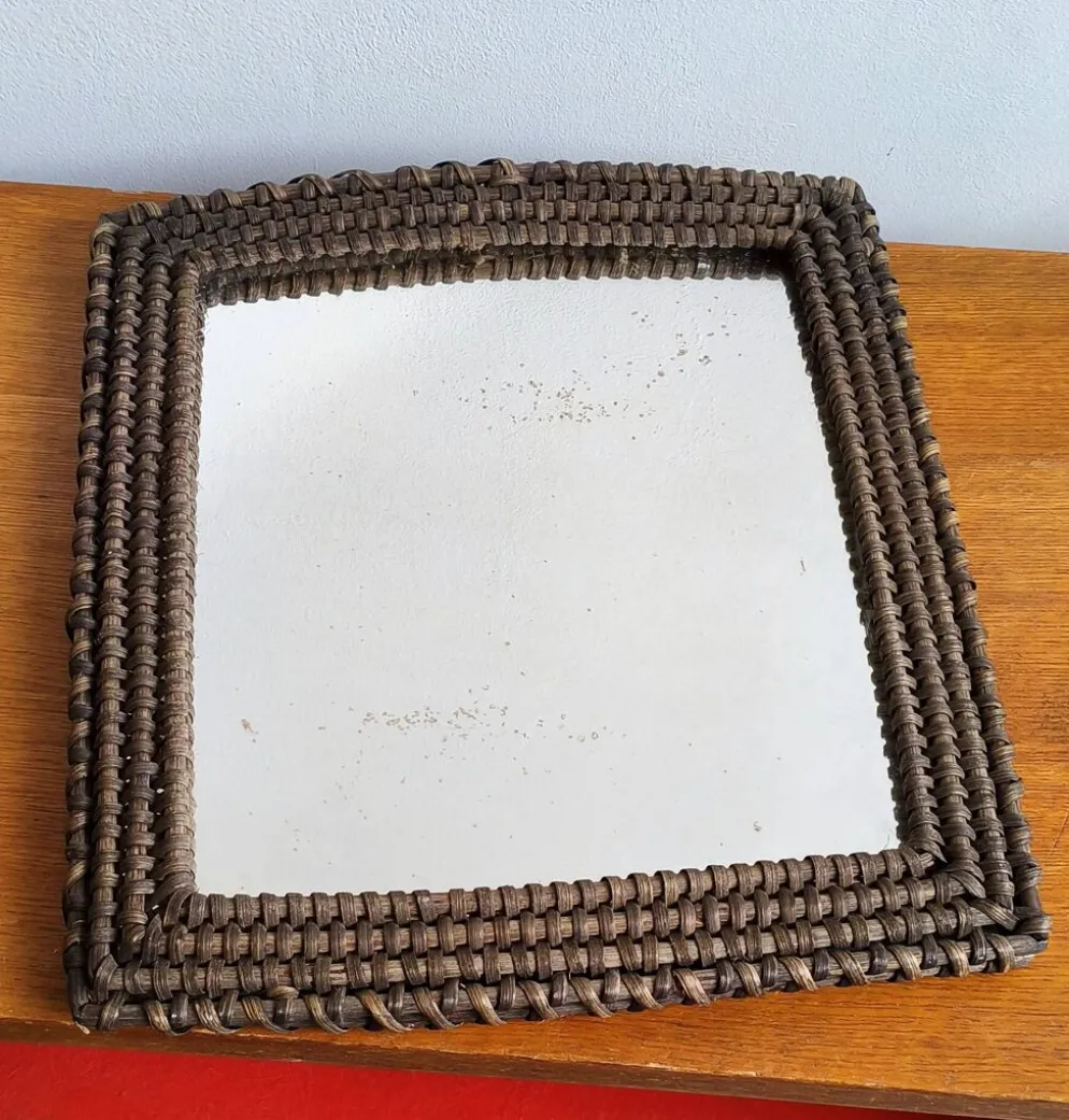 Miroir mural rotin osier vintage