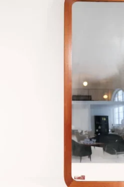 Miroir mural sculptural moderniste du milieu du siècle, teck, verre cristal, Glas & Trä, années 1960