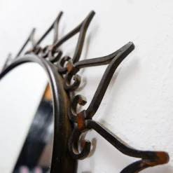 Miroir mural soleil en fer forgé avec motif cœur - 1960s
