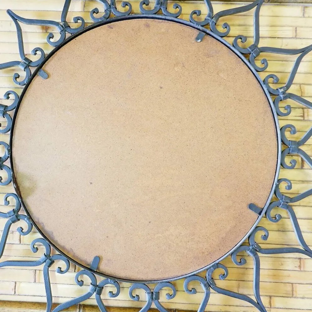 Miroir mural soleil en fer forgé avec motif cœur - 1960s