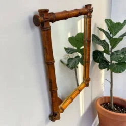 Miroir mural vintage en bambou foncé