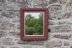 Miroir mural vintage en bois sculpté bordeaux et doré – style Art déco – H4
